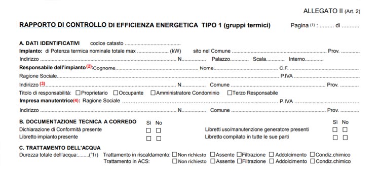 Parte del rapporto di controllo- Allegato II